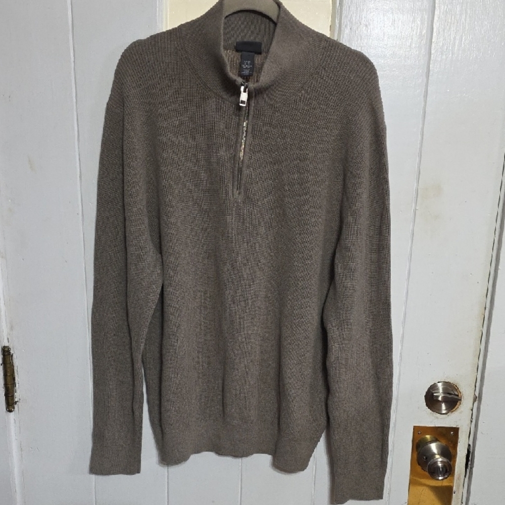 H & M Men's Slim Fit Sweater Grayish Tan? 1/4 Zip Mock Neck Sz 3XL EUC *READ*